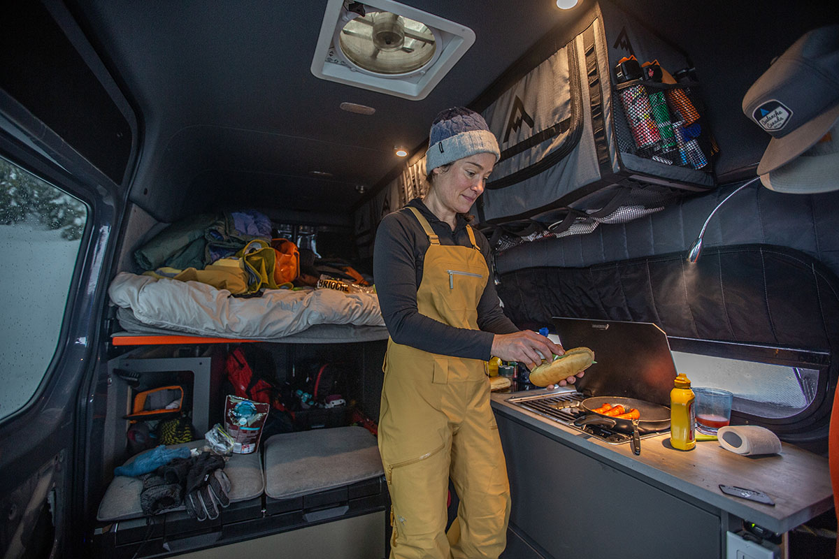 Arc'teryx Sentinel Bib Pant (cooking dinner in van)